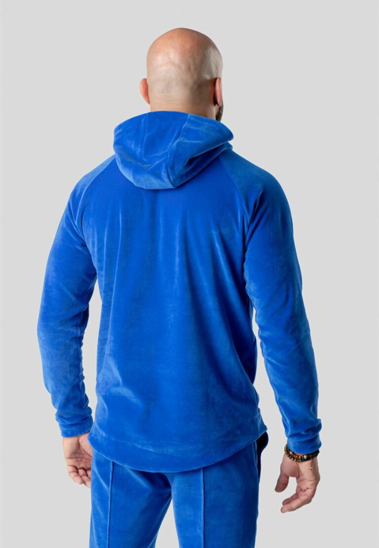 Men’s Blue Velor Hoodie with Gold Crown