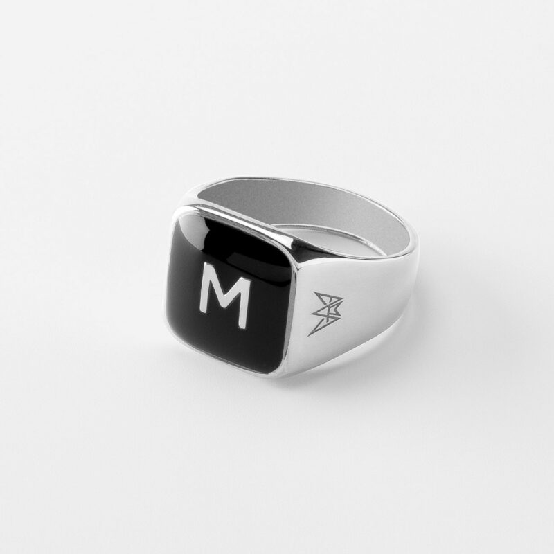 Square Men's Signet Ring with Premium Resin Letter