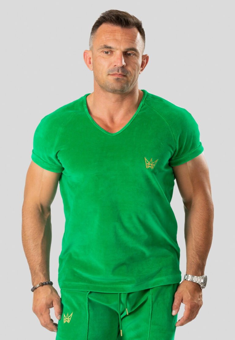 Velvet raglan short T-shirt, olive