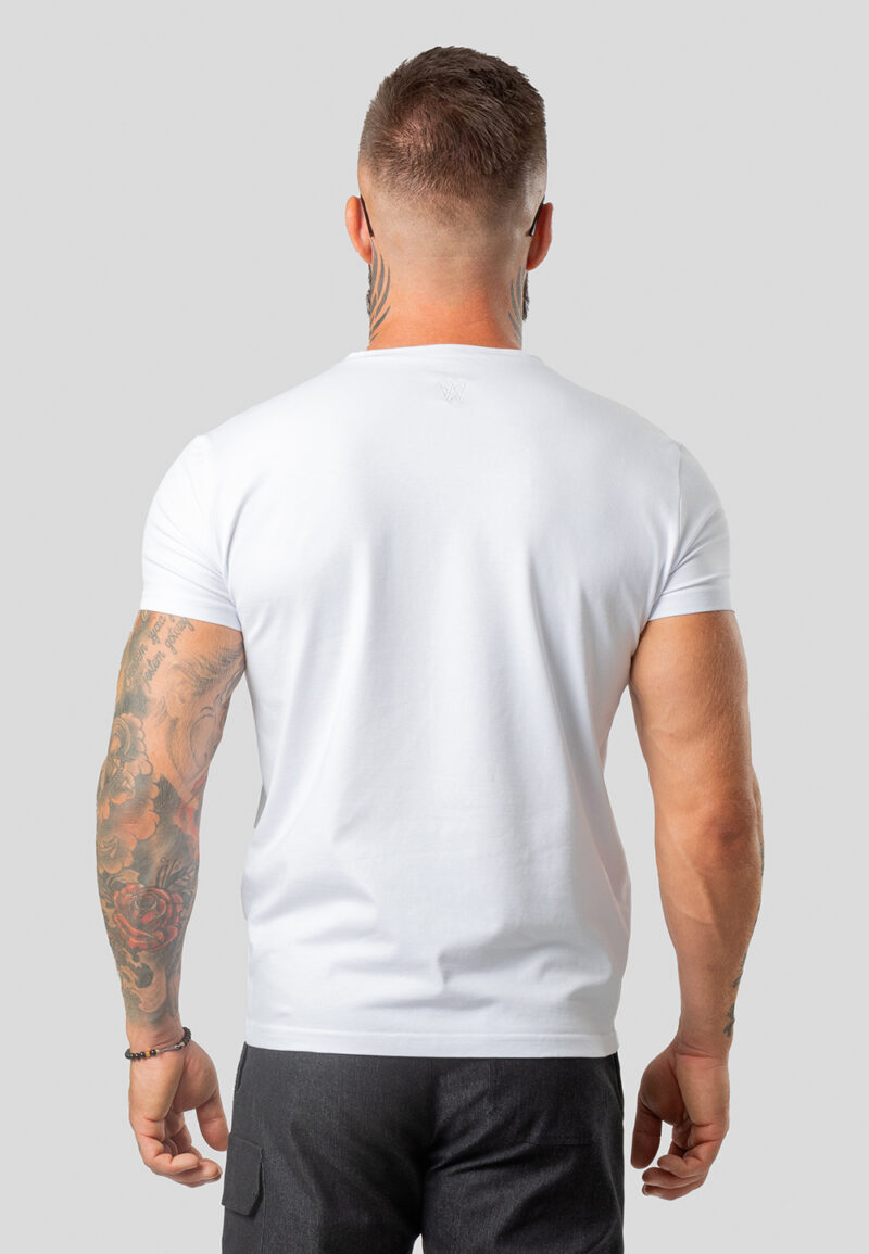 White Men's T-Shirt Short Sleeves White Embroidery