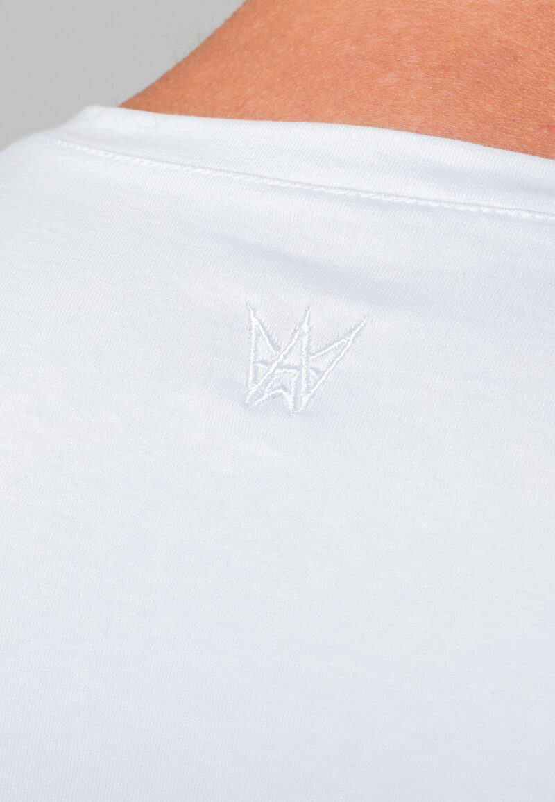 White Men's T-Shirt Short Sleeves White Embroidery