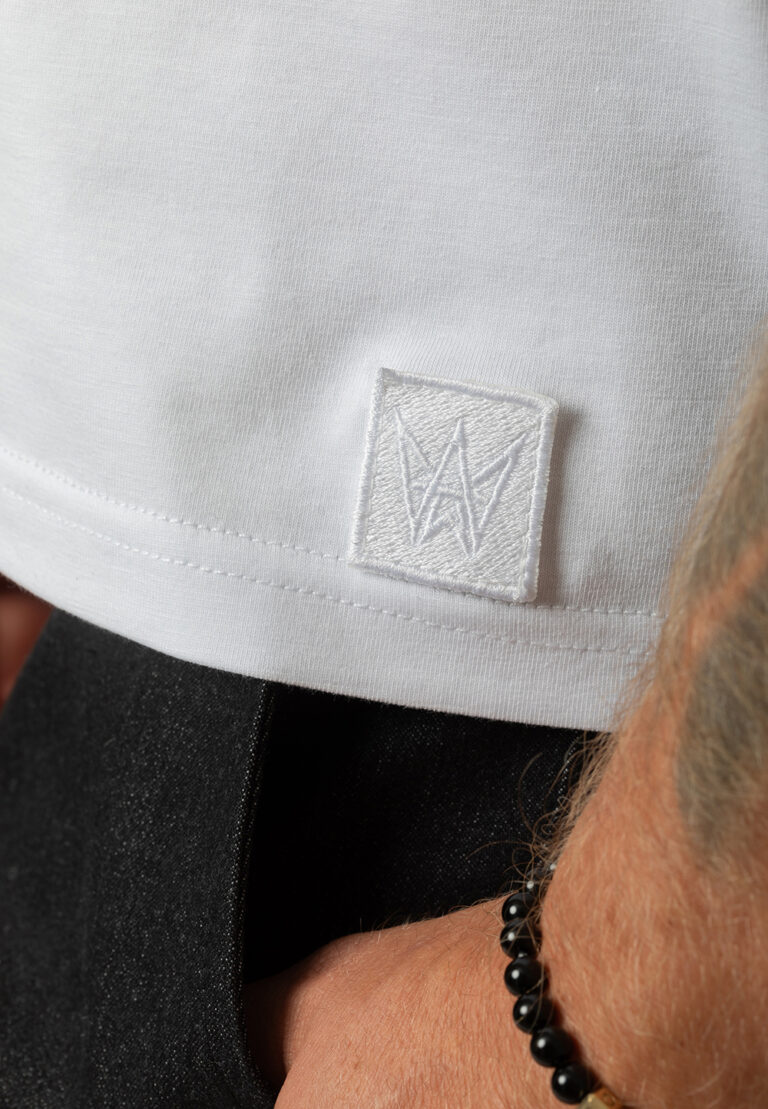White Men’s T-Shirt Short Sleeves White Embroidery