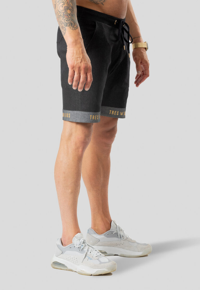 Denim shorts with Lycra, black above the knee