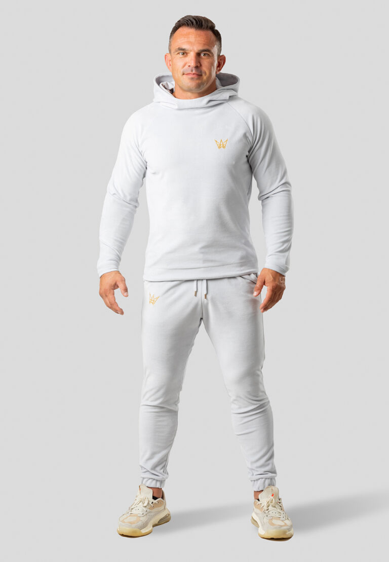 Velor Sweatshirt and Pants Set, Light Gray Color