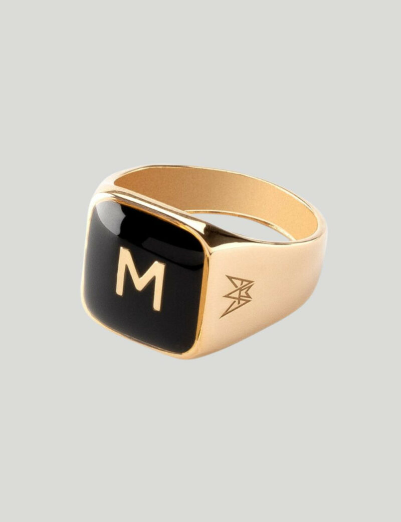 Square Men's Signet Ring with Premium Resin Letter